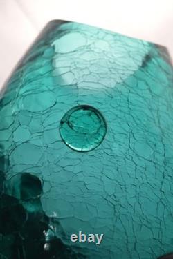 BLENKO 971M Teal Crackle Glass FISH Vase Mid Century MCM Winslow Anderson 16.5