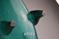 BLENKO 971M Teal Crackle Glass FISH Vase Mid Century MCM Winslow Anderson 16.5