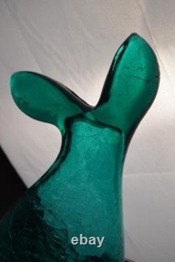BLENKO 971M Teal Crackle Glass FISH Vase Mid Century MCM Winslow Anderson 16.5
