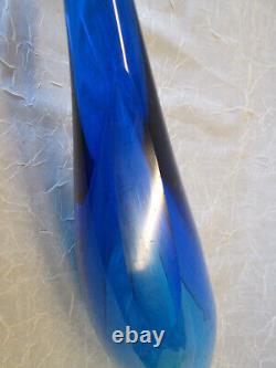 BLENKO Art Glass BLUE Cornucopia Horn Vase Winslow Anderson 17 l Thanksgiving