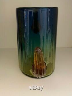 BLENKO CACTUS VASE 7 Tall Yellow Blue Amber Blown Glass