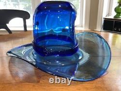 BLENKO GLASS Large Cobalt Blue Cowboy Hat / Vase 17 X 14 X 9 -FREE SHIPP