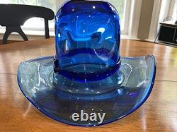 BLENKO GLASS Large Cobalt Blue Cowboy Hat / Vase 17 X 14 X 9 -FREE SHIPP