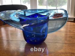 BLENKO GLASS Large Cobalt Blue Cowboy Hat / Vase 17 X 14 X 9 -FREE SHIPP