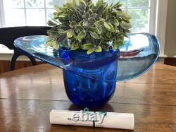 BLENKO GLASS Large Cobalt Blue Cowboy Hat / Vase 17 X 14 X 9 -FREE SHIPP