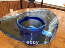 BLENKO GLASS Large Cobalt Blue Cowboy Hat / Vase 17 X 14 X 9 -FREE SHIPP