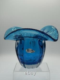 BLENKO JOEL MYERS DESIGN #6513 Turquoise Heavy Ribbed Cased Art Glass Vase