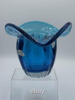 BLENKO JOEL MYERS DESIGN #6513 Turquoise Heavy Ribbed Cased Art Glass Vase