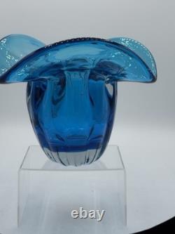 BLENKO JOEL MYERS DESIGN #6513 Turquoise Heavy Ribbed Cased Art Glass Vase