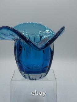 BLENKO JOEL MYERS DESIGN #6513 Turquoise Heavy Ribbed Cased Art Glass Vase