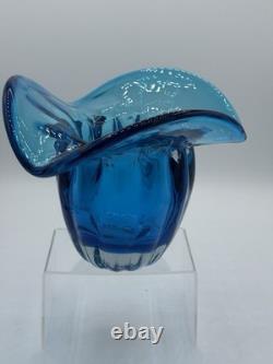 BLENKO JOEL MYERS DESIGN #6513 Turquoise Heavy Ribbed Cased Art Glass Vase