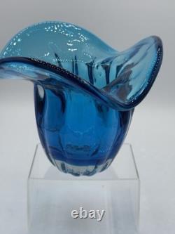 BLENKO JOEL MYERS DESIGN #6513 Turquoise Heavy Ribbed Cased Art Glass Vase