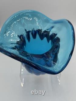 BLENKO JOEL MYERS DESIGN #6513 Turquoise Heavy Ribbed Cased Art Glass Vase