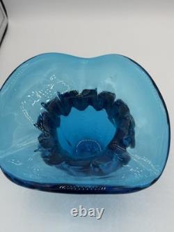 BLENKO JOEL MYERS DESIGN #6513 Turquoise Heavy Ribbed Cased Art Glass Vase