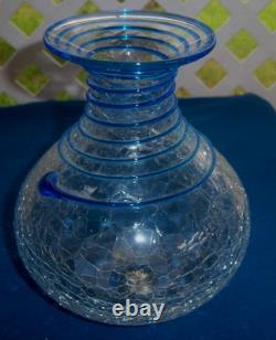 BLENKO RARE HANDBLOWN 6-1/2 VASE withCOBALT BLUE RIGAREE c. 1947