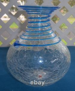 BLENKO RARE HANDBLOWN 6-1/2 VASE withCOBALT BLUE RIGAREE c. 1947