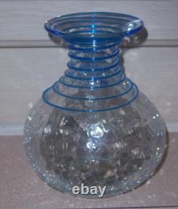 BLENKO RARE HANDBLOWN 6-1/2 VASE withCOBALT BLUE RIGAREE c. 1947