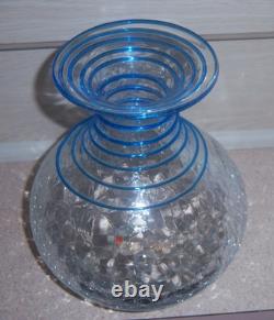BLENKO RARE HANDBLOWN 6-1/2 VASE withCOBALT BLUE RIGAREE c. 1947