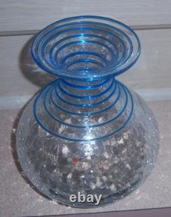 BLENKO RARE HANDBLOWN 6-1/2 VASE withCOBALT BLUE RIGAREE c. 1947
