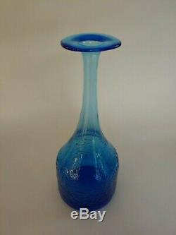 BLENKO by Joel Myers, blue glass flat top vase/bottle midcentury modern