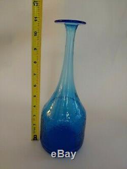 BLENKO by Joel Myers, blue glass flat top vase/bottle midcentury modern