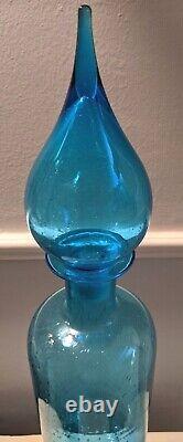 BLUE Bubble Art Glass GENIE BOTTLE 22 DECANTER With Stopper MCM Empoli Italian