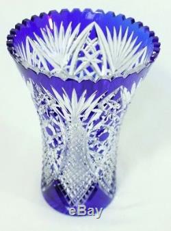 BOHEMIAN CZECH COBALT BLUE 10 Saw-Tooth, CUT TO CLEAR CRYSTAL VASE