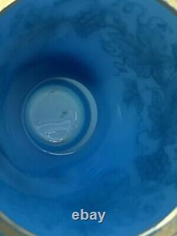 BOHEMIAN GLASS VASE Blue Opaline Alabaster French Gold Stencil ANTIQUE