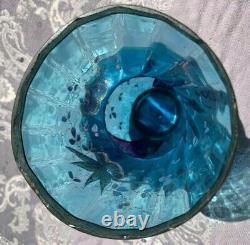 Baccarat Art Glass Vase Blue Japonisme Enameled Birds Butterfly Cricket Moser