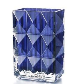 Baccarat Crystal Louxor 8 in Vase Blue Bastide Art Deco psychedelic Mint in Box