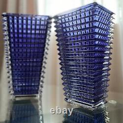 Baccarat Inspired Rectangular Glass Vase 11 Tall Blue Color Unbranded