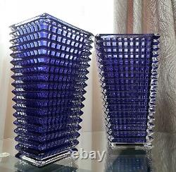 Baccarat Inspired Rectangular Glass Vase 11 Tall Blue Color Unbranded