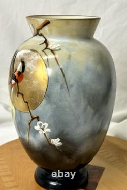 Baccarat Opaline Art Glass Hand Painted Enamel Japonisme Bird Vase 19th C