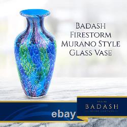 Badash Firestorm Murano-Style Art Glass Vase 10 Tall Decorative Mouth-Blown G