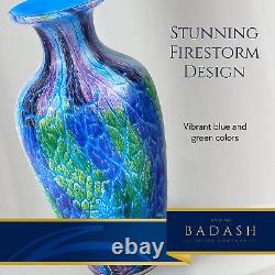 Badash Firestorm Murano-Style Art Glass Vase 10 Tall Decorative Mouth-Blown G