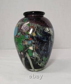 Barbara Bendzunas Signed Oil Spot Art Glass Vase 1996 Handblown Studio Glass