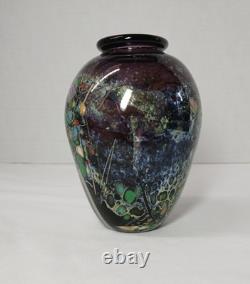 Barbara Bendzunas Signed Oil Spot Art Glass Vase 1996 Handblown Studio Glass