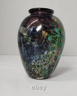 Barbara Bendzunas Signed Oil Spot Art Glass Vase 1996 Handblown Studio Glass