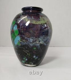 Barbara Bendzunas Signed Oil Spot Art Glass Vase 1996 Handblown Studio Glass