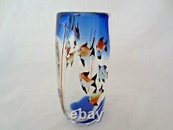 Barbini Fish tank Aquarium glass vase, Cobalt Blue, fish, bubbles & reeds c1960s