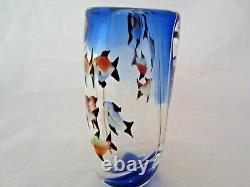 Barbini Fish tank Aquarium glass vase, Cobalt Blue, fish, bubbles & reeds c1960s