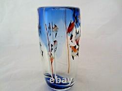 Barbini Fish tank Aquarium glass vase, Cobalt Blue, fish, bubbles & reeds c1960s