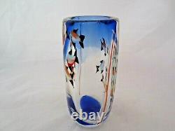 Barbini Fish tank Aquarium glass vase, Cobalt Blue, fish, bubbles & reeds c1960s