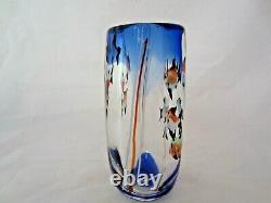 Barbini Fish tank Aquarium glass vase, Cobalt Blue, fish, bubbles & reeds c1960s