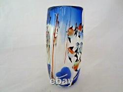 Barbini Fish tank Aquarium glass vase, Cobalt Blue, fish, bubbles & reeds c1960s