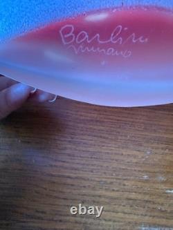 Barbini Murano Glass Pink-Red Vase with Blue Abstract Spiral 10.5 x 9.5 DS31