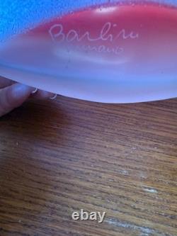 Barbini Murano Glass Pink-Red Vase with Blue Abstract Spiral 10.5 x 9.5 DS31