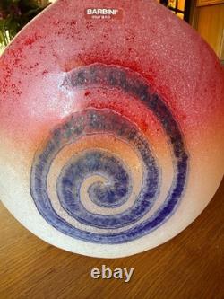 Barbini Murano Glass Pink-Red Vase with Blue Abstract Spiral 10.5 x 9.5 DS31