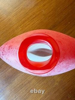 Barbini Murano Glass Pink-Red Vase with Blue Abstract Spiral 10.5 x 9.5 DS31