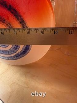 Barbini Murano Glass Pink-Red Vase with Blue Abstract Spiral 10.5 x 9.5 DS31
